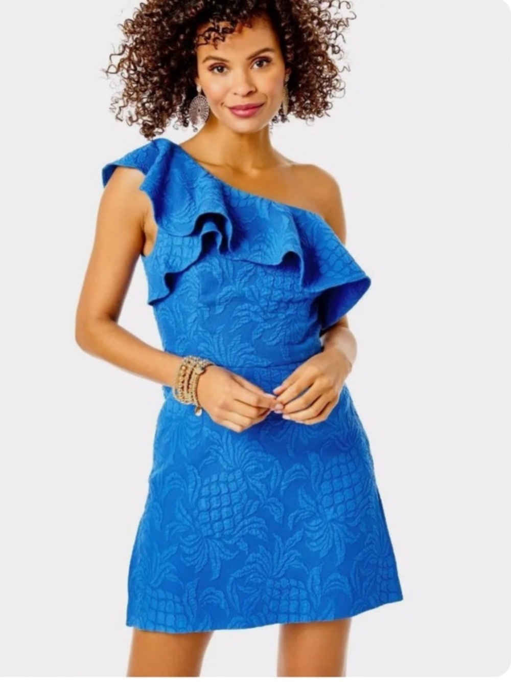 Lilly Pulitzer Kipton Skirted Romper Pineapple Pucker Blue Women's 10